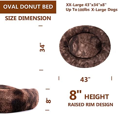 Coohom Oval Calming Donut Cuddler Dog Bed,Shag Faux Fur Cat Bed Washable Round Pillow Pet Bed(30"/36") for Small Medium Dogs (XXL(43"x34"x8"), Brown2021)