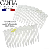 Camila Paris CP2900/2 French Hair Side Comb Small Rounded, White French Twist Hair Combs Decorative, Strong Hold Hair Clips for Women Bun Chignon Up-Do Styling Girls Hair Accessories, Made in France