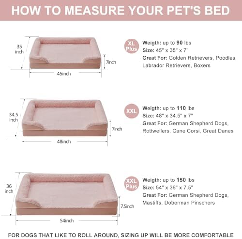 WNPETHOME Dog Bed for Extra Large Dogs, Washable Dog Bed with Waterproof Lining & Non-Skid Bottom, Orthopedic Egg Foam Couch for Pet Sleeping, Pet Bed