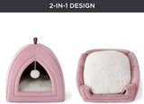 Bedsure Cat Beds for Indoor - 2 in 1 Cat Cave House Tent for Kittens and Small Pets with Removable Washable Cushioned Pillow, Foldable Kitten Hideaway with Non-Slip Bottom, Pink, 16 inches