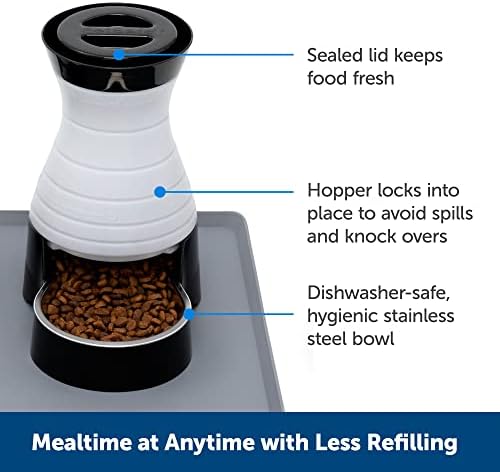 PetSafe Healthy Pet Food Station - Medium, 4 lb Kibble Capacity - Gravity Pet Feeder Dry Food Dispenser, Automatic Cat Feeder, Small to Medium Dog Feeder - Removable Stainless Steel Bowl Included