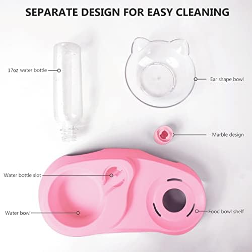 MILIFUN Double Dog Cat Bowls - Pets Water and Food Bowl Set, 15°Tilted Water and Food Bowl Set with Automatic Waterer Bottle for Small or Medium Size Dogs Cats