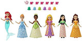 Mattel Disney Princess Toys, Small Doll Party Set with 6 Posable Dolls in Sparkling Clothing & 13 Tea Time Accessories
