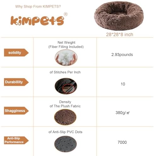 Dog Bed Calming Dog Beds for Small Medium Large Dogs - Round Donut Washable Dog Bed, Anti-Slip Faux Fur Fluffy Donut Cuddler Anxiety Cat Bed(28'' Khaki
