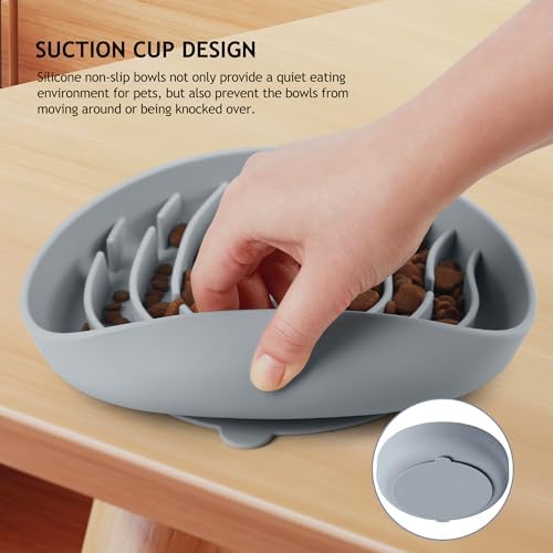 Coomazy Large Silicone Slow Feeder Dog Bowls, Interactive Puzzle Toy for Pets Food Training, Keeps Dogs Busy, Prevents Puppy Overeating (Smoke Gray, Large: 3.2Cup)