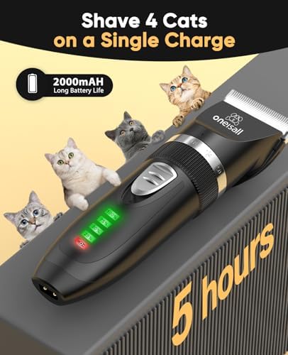 oneisall Cat Clippers for Matted Hair, Quiet Cat Shaver for Long Hair, Cordless Cat Hair Trimmer for Grooming, 2 Speed Pet Shaver Cat Grooming Kit for Cats Small Dogs Animals (Black)
