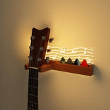 Light Up Guitar Stand Wall Mount, Solid Wood Guitar Hanger Shelf Accessories with Pick Holder, for Acoustic Electric Bass Ukulele Violin, Gift for Men Boyfriend Music Lovers Guitar Players Guitarist