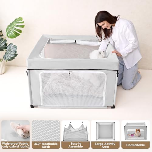 EHEYCIGA 42x42x26 Inches Puppy Playpen for Dogs & Cats Indoor or Outdoor - Foldable Dog Play Pen with Door, Dog Fence for Small Pets with Heavy-Duty Oxford & Steel Frame, with Cover