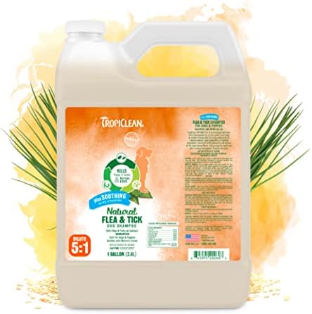 TropiClean Soothing Natural Flea and Tick Dog Shampoo | Natural Flea and Tick Prevention for Dogs | Made in the USA | 1 Gallon