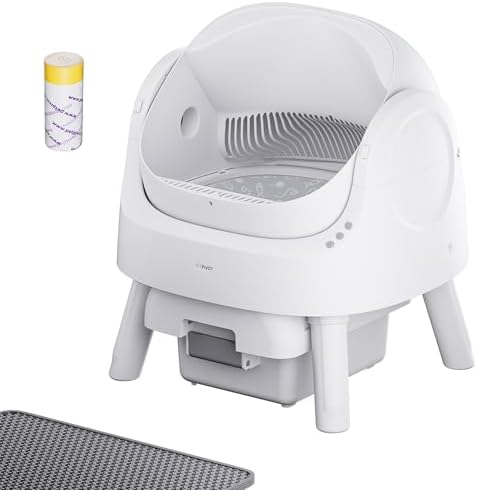 Autoscooper 11 Open-Top Self Cleaning Cat Litter Box, Automatic Cat Litter Box for Multiple Cats with Trash Bags and Litter Mat Included, White