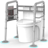 Agrish Stand Alone Toilet Safety Rail - [Adjustable Design] Medical Assist Grab Bar for Elderly Handicap Pregnant, Folding Toilet Frame Handrails (Silver Grey)