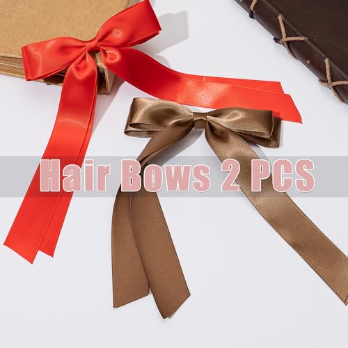 Large Double Hair Bows 2 PCS Satin Ribbon Bow for Women,Hair Bows for Women,Hair Ribbons,Oversized Long-tail Cute Aesthetic Hair Accessories,Large Hair Barrettes for Women（ Black,White）