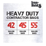 Iron-Hold Contractor Trash Bags - 45 Gallon, 18 Bags, Wing Tie Closure, 3 MIL Thick, Gusseted Bottom, Black - Heavy Duty Industrial Strength Garbage Bags