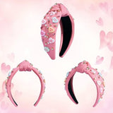 Valentine’s Day Headband for Women Girls Top Knot Jeweled Rhinestone Velvet Plush Hair Accessories Pink Red Heart Clothes Outfit
