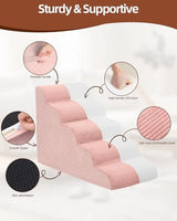 Dog Curved Stairs for High Beds 22" H, 5-Step Pet Stairs for Small Dogs with High Density Foam, Dog Slope Stairs with Durable Non-Slip Bottom Pink