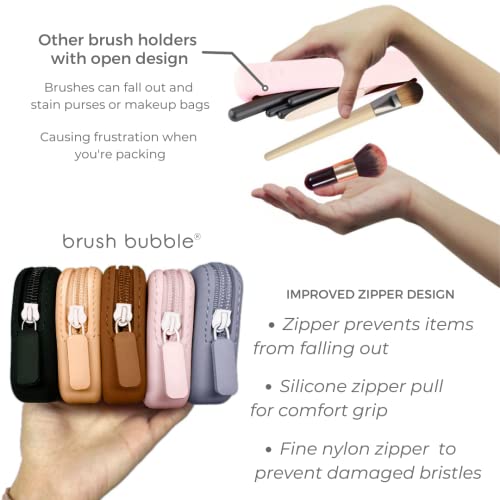 silicone makeup brush holder travel case- A storage & makeup bag organizer for brush sets & makeup tools to protect make up accessories & bag, Pink (7.8 * 3.15 * 1")