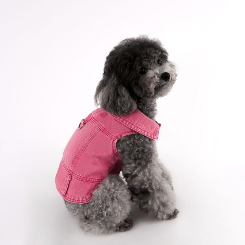 Dog Pink Jean Jacket Medium for Small Dogs Denim Vest Clothes Pet Boy Girl Cute Cat Cotton Coat Outfits Spring Costumes (Pink,Medium)