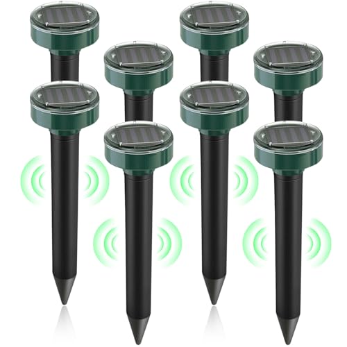 Solar Mole Repellent Ultrasonic Insect Repellent Solar Powered Outdoor Powered Sound Wave Deterrent ，Waterproof Sonic Repellent Spikes Drive Away Burrowing Animals from Lawns and Yard (8 Pieces)