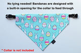 Easter over the collar dog bandana, handmade pastel color spring slip on pet bandana (Bunnies and Easter Eggs, Large)
