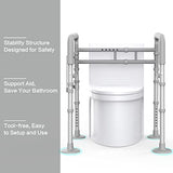 Agrish Stand Alone Toilet Safety Rail - [Adjustable Design] Medical Assist Grab Bar for Elderly Handicap Pregnant, Folding Toilet Frame Handrails (Silver Grey)