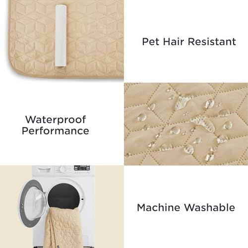 Bedsure 100% Waterproof Bed Cover for Dogs Washable - Non Slip Waterproof Dog Blanket for Bed, Lightweight Furniture Protector Durable for Pet Cat Puppy with Non-Slip Bottom, Beige, 82x102IN