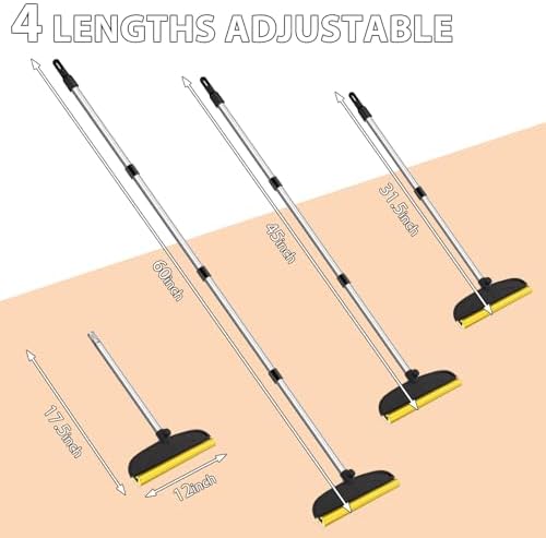 2 in 1 TPU and Copper Rake Teeth Carpet Rake for Pet Hair Removal, 60inch Adjustable Long Handle Pet Hair Remover, Reusable Cat Dog Hair Rake Broom, Lint Remover Scraper for Carpet,Rugs,Bed,Couch