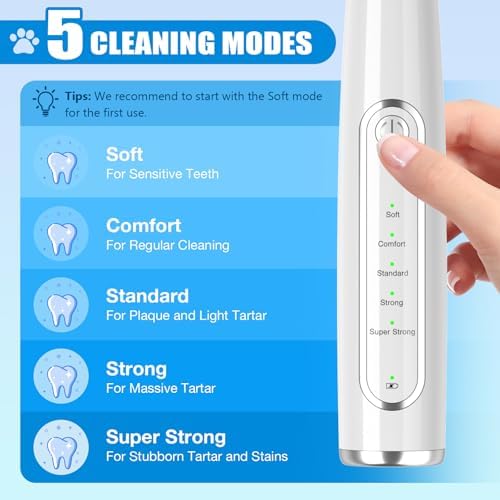 Dog Tartar Remover for Teeth, Dog Teeth Cleaning Kit with LED Light and 5 Modes, Teeth Cleaner for Dogs and Cats,White