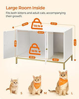 Feandrea Litter Box Enclosure, Modern Cat Litter Box Furniture Hidden, with Scratching Mat, Tall Legs, Cat House, Side End Table, 31.5 x 19.7 x 21.7 Inches, White and Gold UPCL007W01