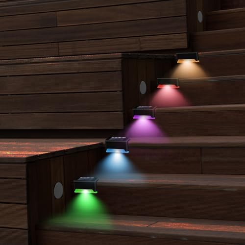 K.E.J. Solar Lights Outdoor Valentine's Day Decorations Color Changing Solar Deck Lights LED Step Light Waterproof Pool Accessories Decor for Stairs Fence Yard Driveway Pathway Yard Backyard Garden