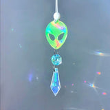 Glow In The Dark Alien Car Charm, Crystal Suncatcher, Auto Rear View Mirror Accessories, New Car Gift, Women Festival Rave Decor, Stoner (Crystal Color - Clear, Alien Style - Glitter)