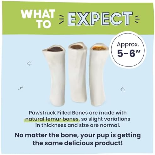 Pawstruck Large 5-6” Filled Dog Bones Variety Pack – Peanut Butter, Cheese & Bacon, Beef Flavors – Made in USA Long Lasting Stuffed Femur Treat for Aggressive Chewers – Pack of 3 – Packaging May Vary