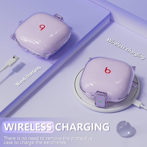 [with Safety Lock] for Beats Fit Pro Case Cover,Clear Case for Apple Beat Fit Pro 2021,Beat Fit Pro Accessories with Anti-Lost Keychain/Silicone Wrist Strap(Clear Purple)