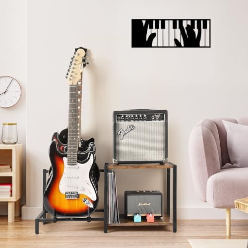 Bikoney Guitar Stand,3 Electric Bass Guitar Stand Floor with Guitar Amp Stand,Guitar Rack for Multiple Guitars and Guitar Accessories, Adjustable Guitar Holder, Guitar Display for Music Studio Home