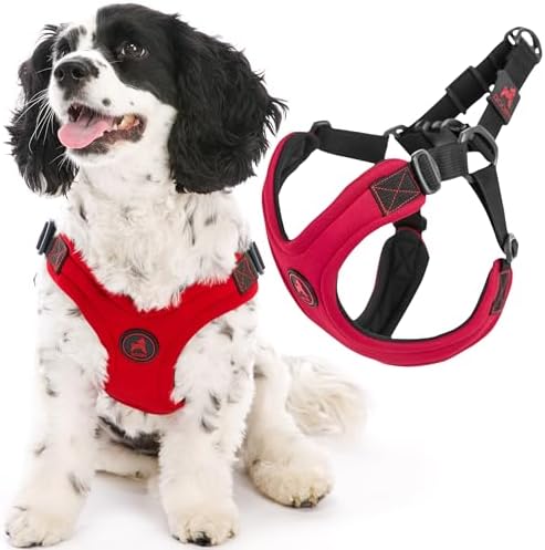 Gooby Escape Free Sport Harness - Red, Medium - No Choke Step-in Patented Neoprene Small Dog Harness with Four-Point Adjustment - Perfect on The Go Dog Harness for Medium Dogs No Pull and Small Dogs