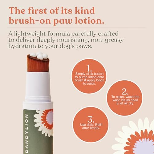 Dandylion Soft Paws | Paw Lotion with Brush | Dog Paw Balm Hydrating Alternative | Vet-Approved, Lick-Safe & Fragrance-Free | pH-Balanced for Itchy, Dry, Cracked Paws, Small & Large Dogs 0.6 fl oz