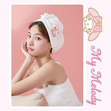 Kawaii Microfiber Hair Towel for Women, Super Absorbent Hair Shower Cap for Long Hair, Quick Dry Towel Wrap with Botton of Cute Hairbands for Women Girls Bath Accessories(Pink-1)