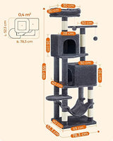 Feandrea Cat Tree, 61-Inch Cat Tower for Indoor Cats, Plush Multi-Level Cat Condo with 5 Scratching Posts, 2 Perches, 2 Caves, Hammock, 2 Pompoms, Smoky Gray UPCT192G01