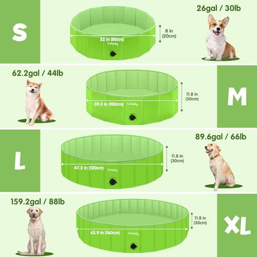 Furrybaby Dog Pool, Foldable Dog Pools for Large Dogs Portable Pet Pool Kiddie Pool Doggie Wading Pool Dog Swimming Pool(Green 63'') Indoor and Outdoor
