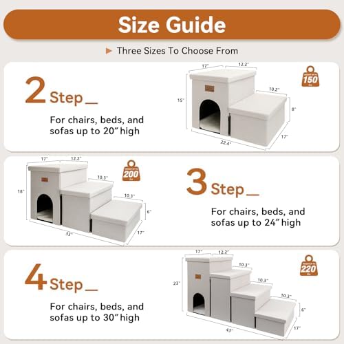 Dog Stairs with Condo 18" H, 3-Step Wider Dog Steps for High Beds Couch, Folding Storage Pet Stairs Gift for Small/Medium/Large Old Dogs Cats, Ramp for Climbing Car Up to 200 lbs, Beige Gray