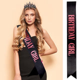 Velscrun Pink-Black Crystal Birthday Tiara Crowns for Women Girls Elegant Princess Crown with Combs Birthday Girl Headband Sash Happy Birthday Party Decorations Birthday Gift Hair Accessories