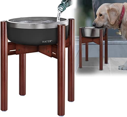 Dog Water Bowl Stand [14-in high] - Adjustable Holder for Water Fountain Dish and Feeder Bowls - Ideal for Large Breeds with 21-inch Wither Heights or Taller - Dark Wood Stand Only
