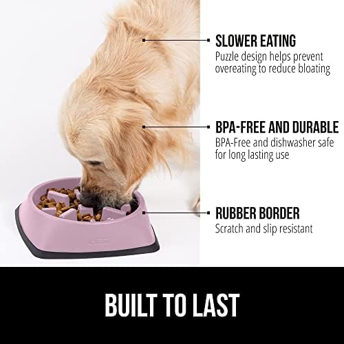 GORILLA GRIP Patent Pending Slow Feeder Dog Bowls, 4 Cup Interactive Puzzle Toy for Dogs and Cats Food Training, Keeps Pets Busy and Prevents Puppy Overeating, All Breeds, 100% BPA Free, Pink