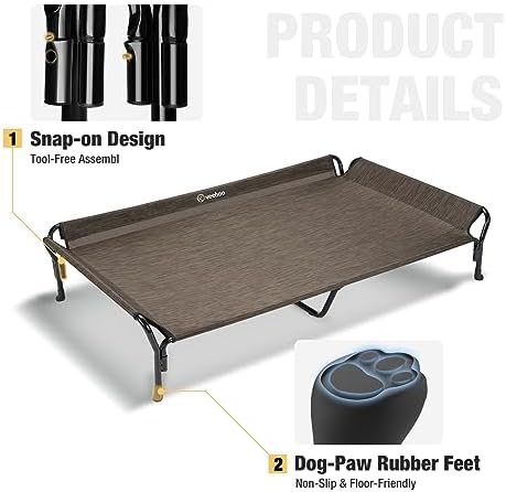 Veehoo Cooling Raised Dog Bed, Guardrail Elevated Dog Bed, Chewproof Dog Bed Frame with Washable & Breathable Teslin Mesh, Non-Slip Dog Sofa Bed Cot for Indoor & Outdoor, XX Large, Brown