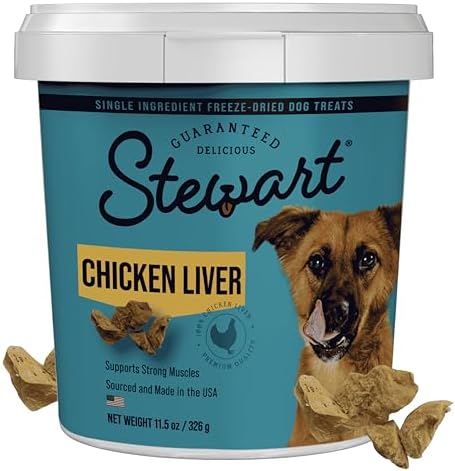 Stewart Freeze Dried Dog Treats, Chicken Liver, Healthy, Natural, Single Ingredient, Grain Free Dog Treat, Liver Treats for Dogs, 11.5 Ounces, Resealable Tub