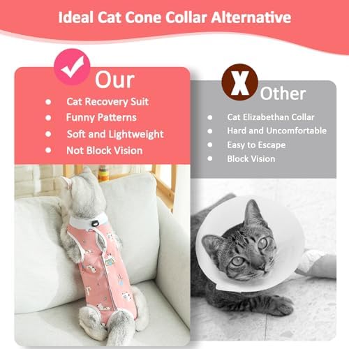 2 PCS Cat Recovery Suit for Spay Abdominal Wounds Cat Onesie for Cats After Surgery Recovery Suit Female Breathable E-Collar Alternative Kitten Onesie Anti Licking (Medium)