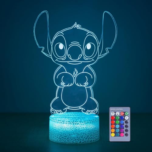 Hoofun 3D Illusion Stitch Night Light: Stitch Gifts Light with Remote Control and Smart Touch, Stitch Stuff for Girls Room Decor Lamp Birthday Christmas Gifts