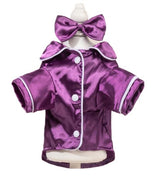 Dog Silk Pajamas, Christmas Lapel Pet Sleepwear Shirts Bulldog Chihuahua Yorkie Pjs,Comfortable Breathable Two-Legged Cat Costumes Dog Clothes (Purple Bow M)
