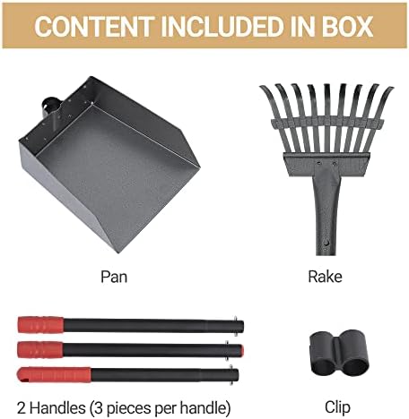 Heeyoo Dog Pooper Scooper, Dog Poop Tray and Rake Set, Pet Waste Removal Scoop with Long Adjustable Sectional Stainless Handles, 2 Pieces