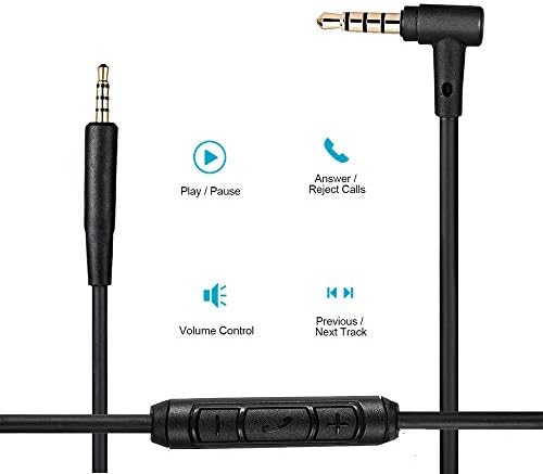 Replacement Aux Extension Cable Cord Wire,for Bose QuietComfort QC25 QC35 Sound Link SoundTrue On Ear Headphones with in Line Mic Volume Control (Black)