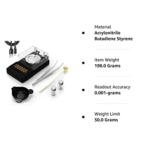MAXUS Digital Milligram Scale 50g/0.001g, Compact Mg Scale with 20g Calibration Weight and Accessories, Black Powder Scale for Reloading
